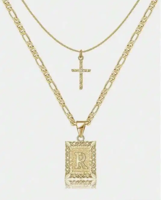 Letter Necklace Layered Initial Cross Necklace, Layering Square Letter Pendant Figaro Chain Cross Choker  for Women Girls
﻿ - Image 18