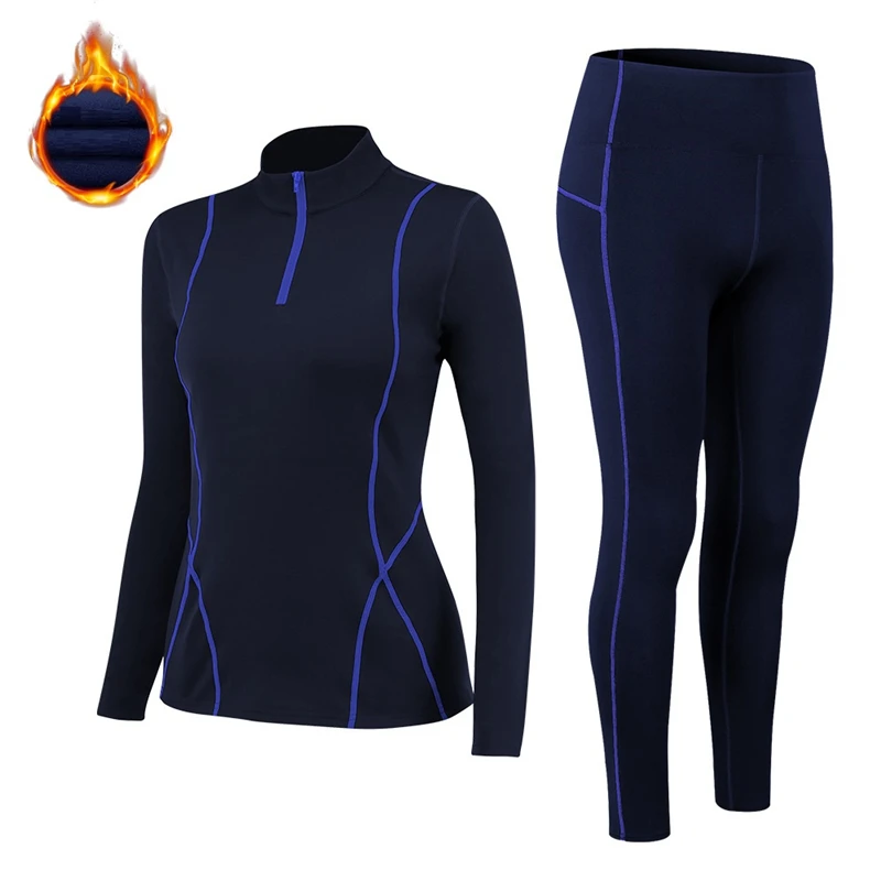 Women Mock-neck Thermal Underwear Sets Thin Fleece Fitness Shapewear Elastic Winter Female Clothing Undershirts and Underpants thermal underwear sets