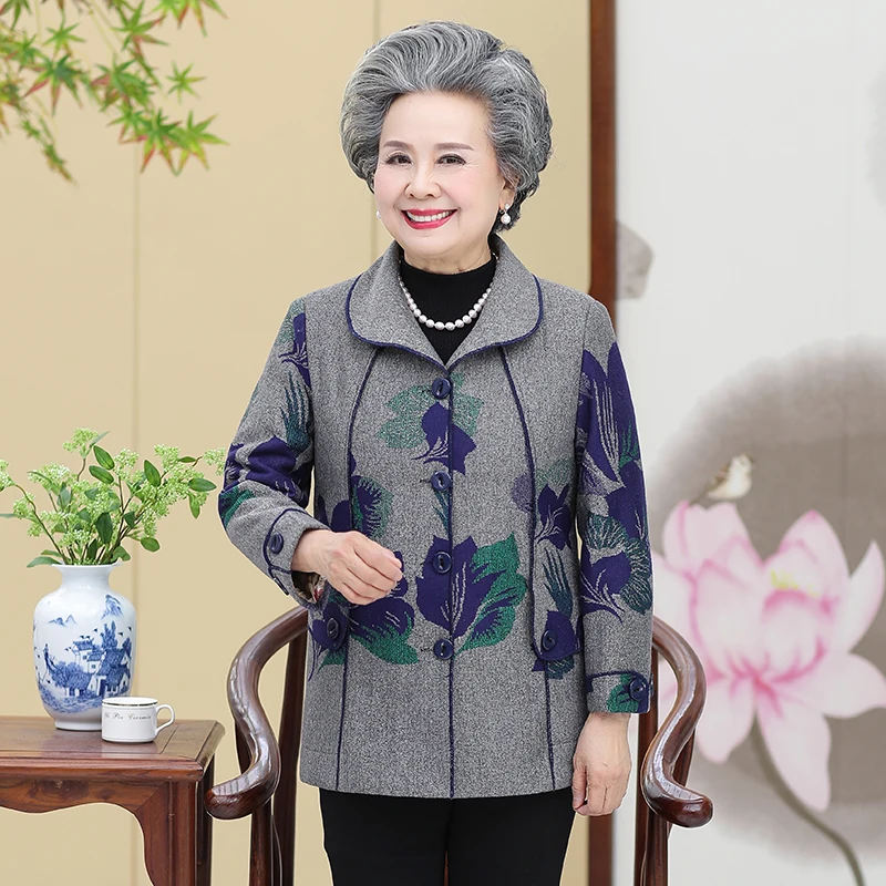

Осеннее пальто для мамы 60-70 лет, верхняя одежда, повседневная весенняя куртка с длинным рукавом для женщин среднего возраста, Пальто 5XL W1452