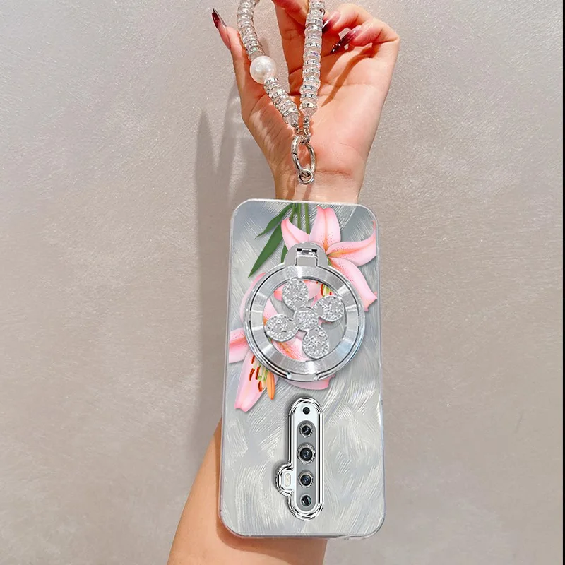 Pink Floral Phone Case Set with Lanyard and Stand