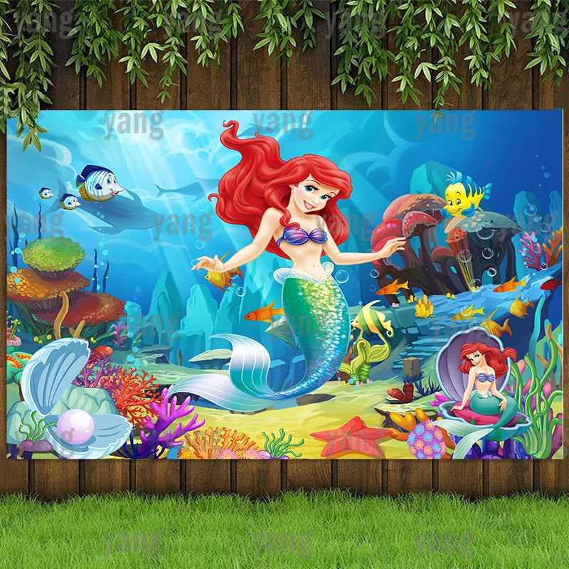 Disney Little Mermaid Ariel Princess Wedding Castle Bubble Undersea Background Girls Birthday Party Snow White Baby Shower Banner