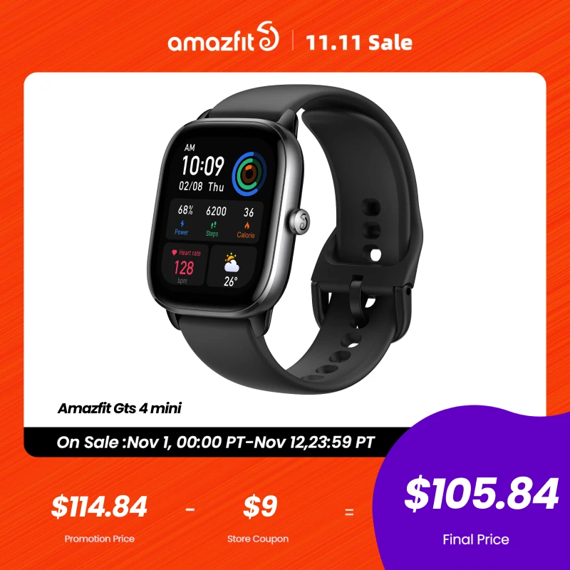  New Amazfit GTS 4 Mini Smartwatch With Alexa Built-in 24H Heart Rate 120 Sports Modes Smart Watch Zepp App 