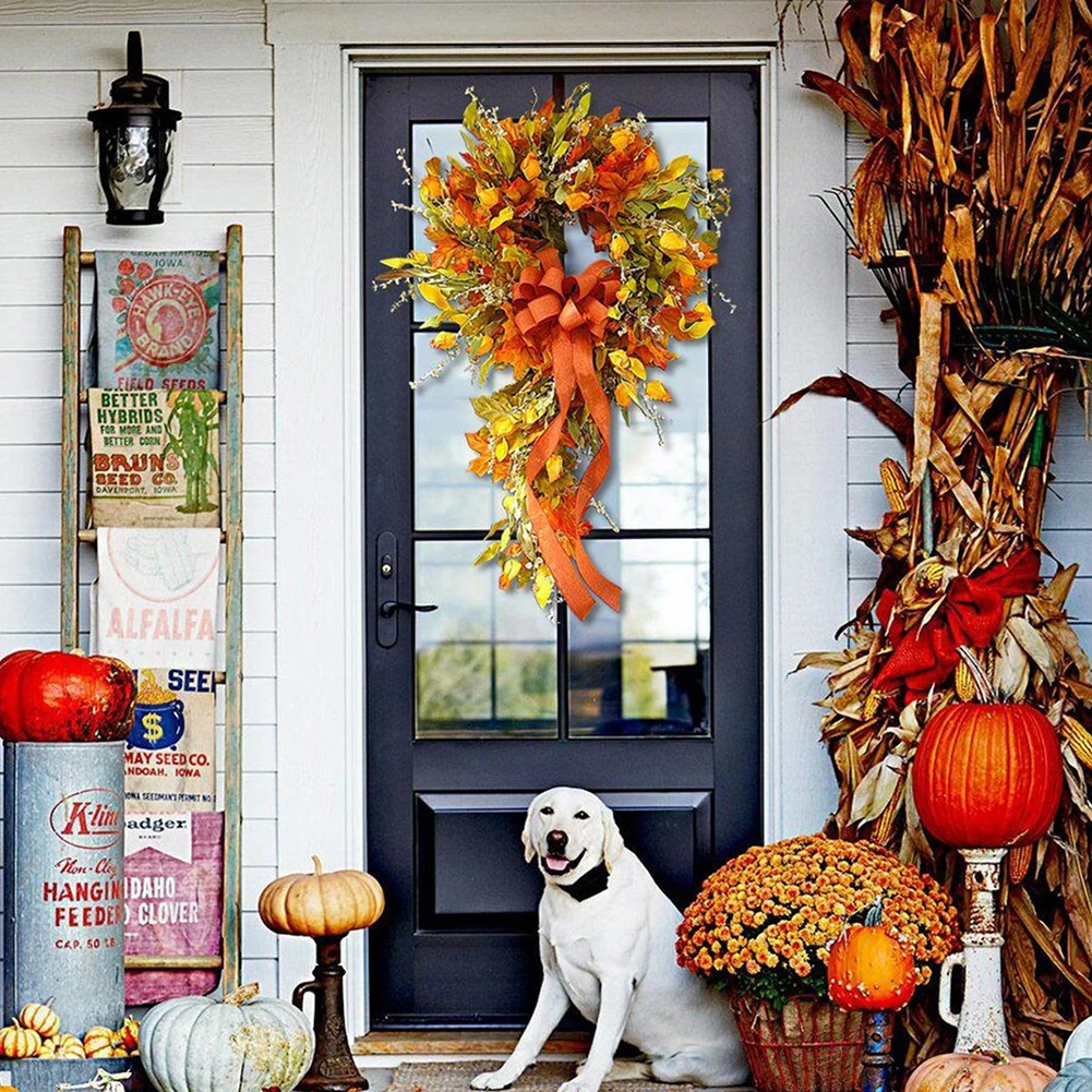Artificial Maple Leaf Autumn Wreath for Home and Restaurant Decor