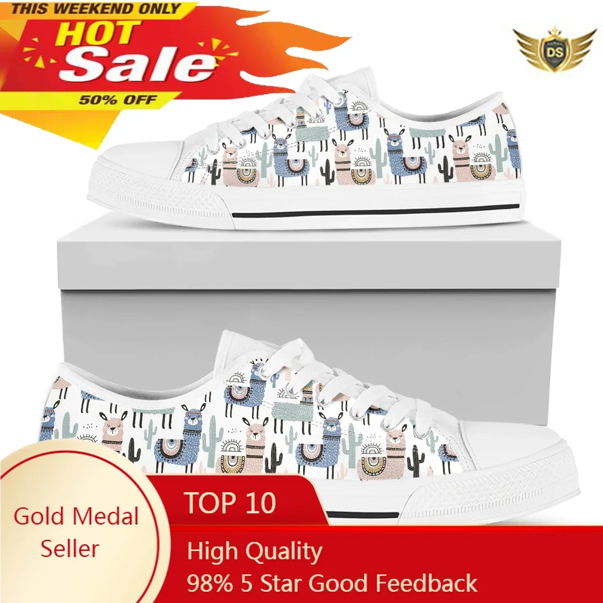 Cute Cartoon Llama Vintage Style Flats Canvas Low Top Vulcanized Shoes For Women Breathable AF Mesh Running Shoes