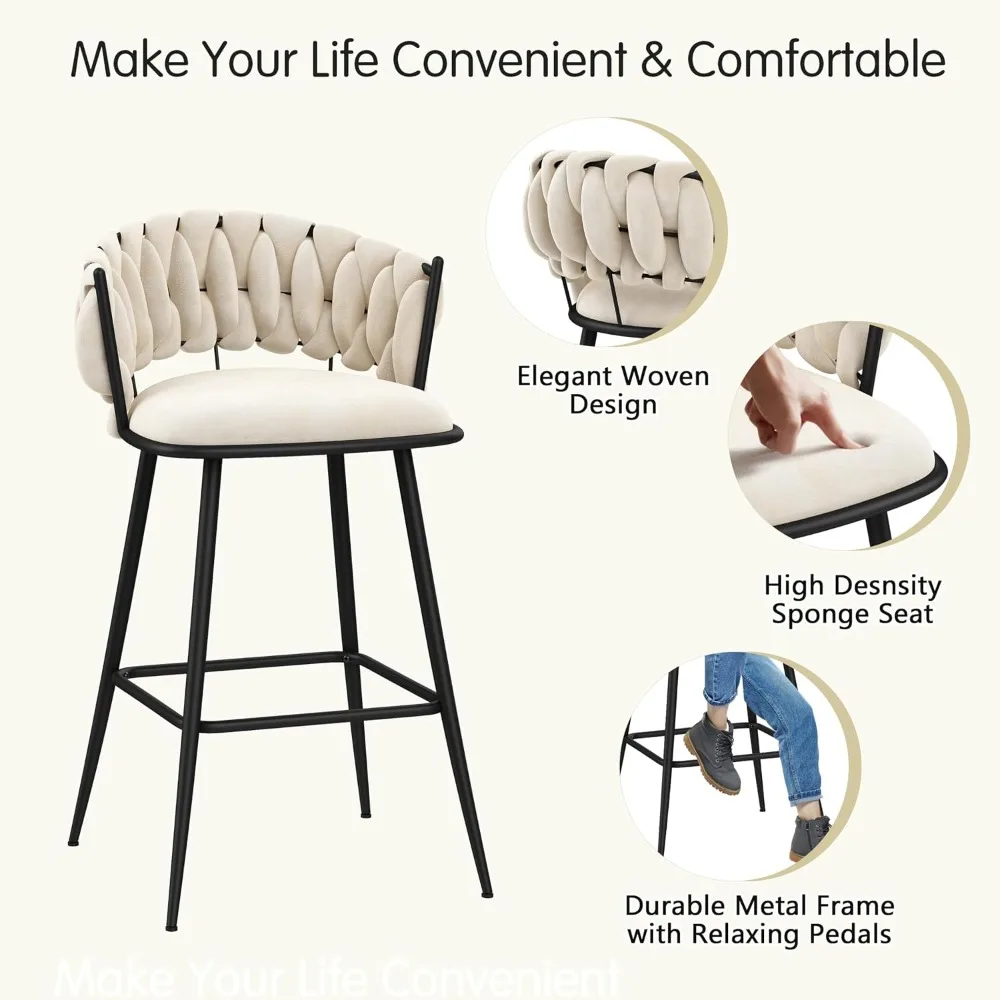 30-Inch Velvet Bar Stools Set 4