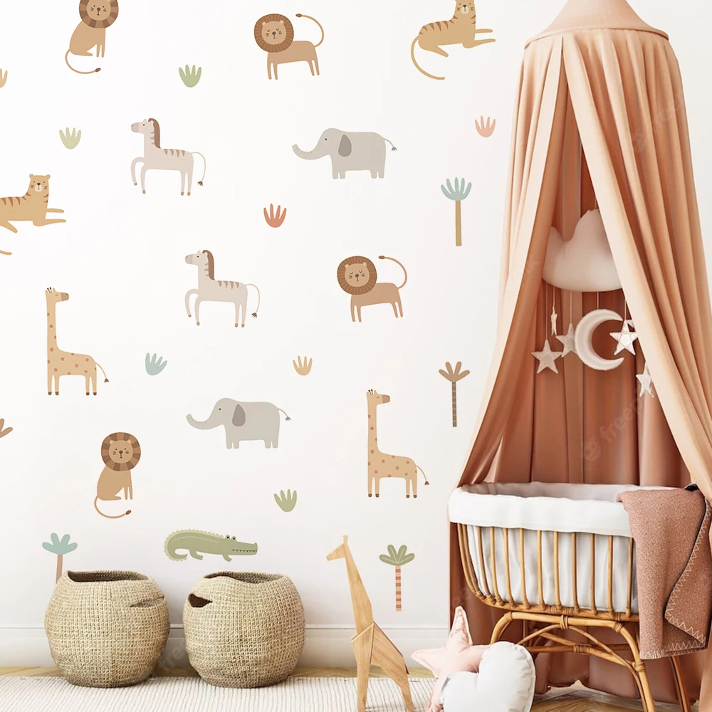 Cartoon Animal Lion Elephant Crocodile Zebra Wall Sticker For Baby Room