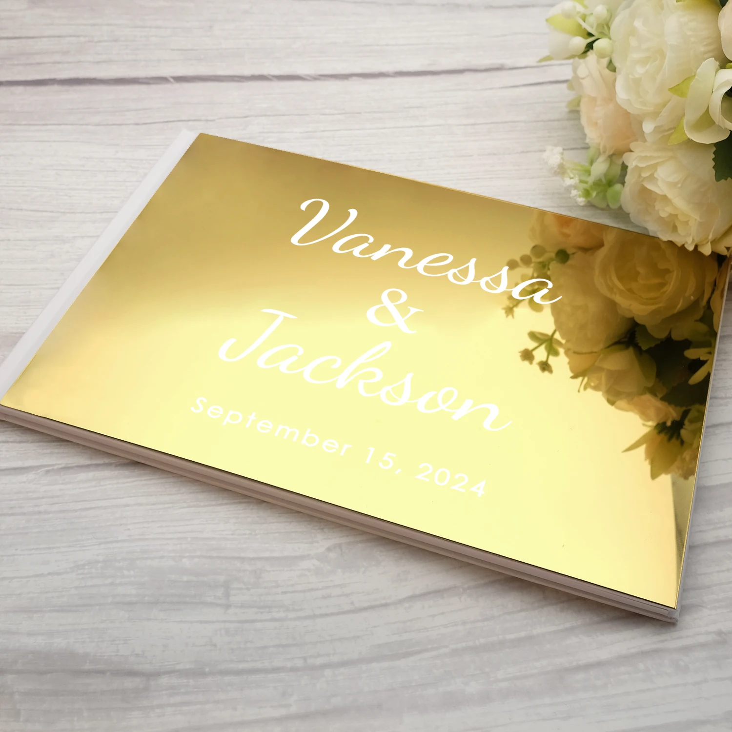 Personalized Wedding Signature Guestbook Acrylic Mirror Reception Book Engagement Rings Design Scrapbook Party Favors