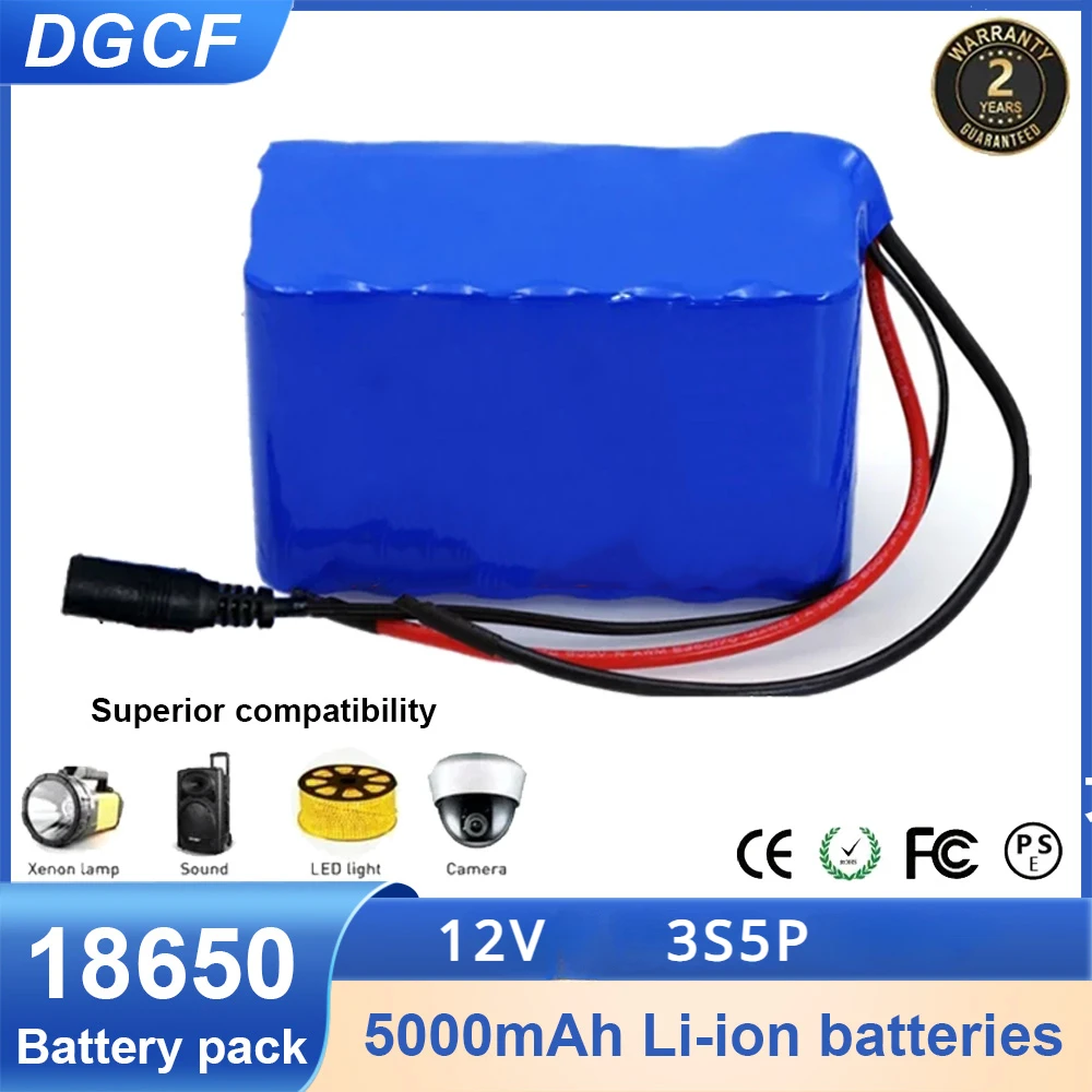 

12V 5000mAh Rechargeable Battery Pack 3S5P DC 12.6V Xenon Lamp LED Digital Mobile Power Supply 18650 Li-ion Battery with Charger