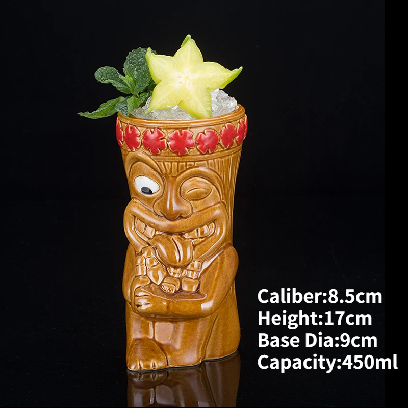 Hawaiian Ceramic Tiki Mug - Creative Cocktail Cup and Halloween Bar Gift