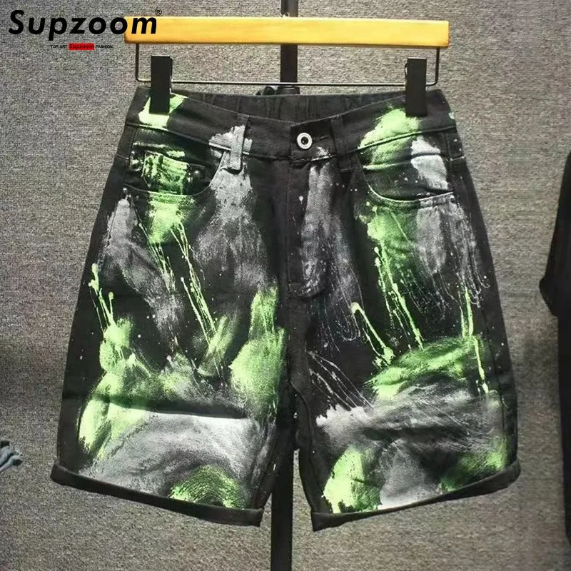 

Supzoom New Arrival Casual Summer Splash Ink Denim High-end Fashionable Brand Hand-painted Graffiti Loose Straight Shorts Men