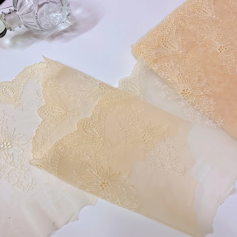 

30Yds Light Yellow Embroidered Lace Trim Soft Fabric Mesh Bra Dress Bedding Lingerie Sewing Underwear Trimmings DIY