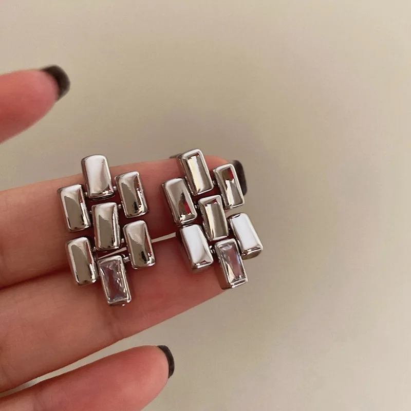 Geometric Earrings with Zircon Accent