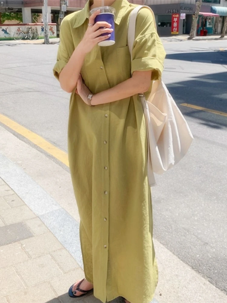 

Dress Women Fashion Summer Outfits for Women 2023 Short Sleeved Loose Fitting Long Solid Button Top Shirt Skirt Womens Clothing