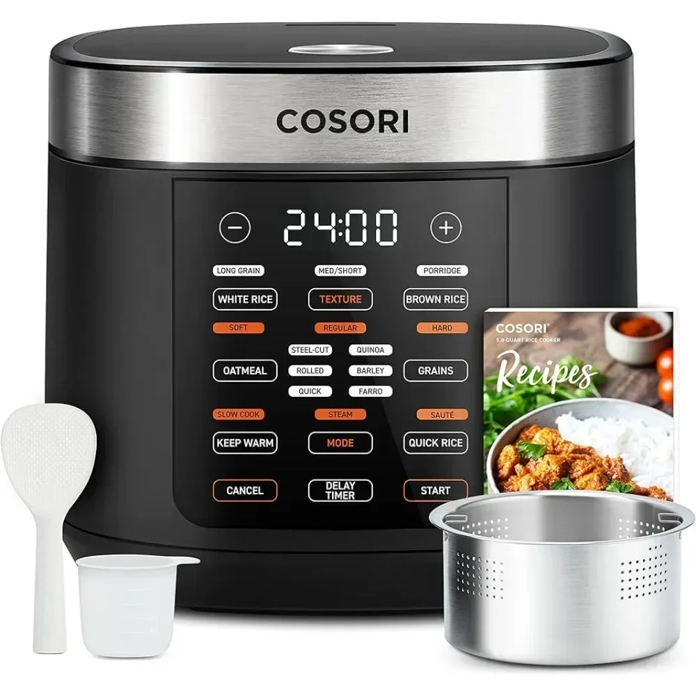 Electric rice cooker-with 18 functions, stainless steel steamer, fast cooking, heater, timer, 50 recipes, 1000W