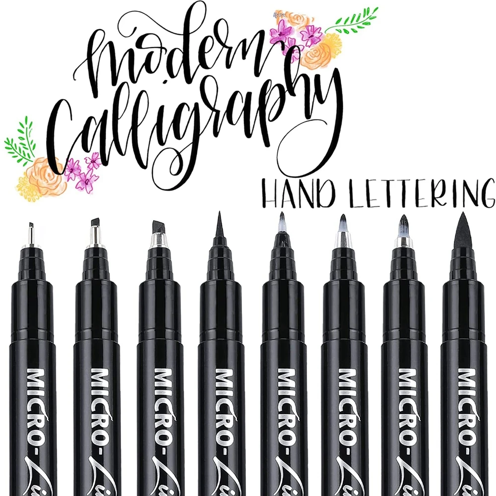 dainayw Calligraphy Brush Pen, Hand Lettering Pens, 8 Size Black Markers  Set for Artist Sketch, Technical, Writing, Art Drawing