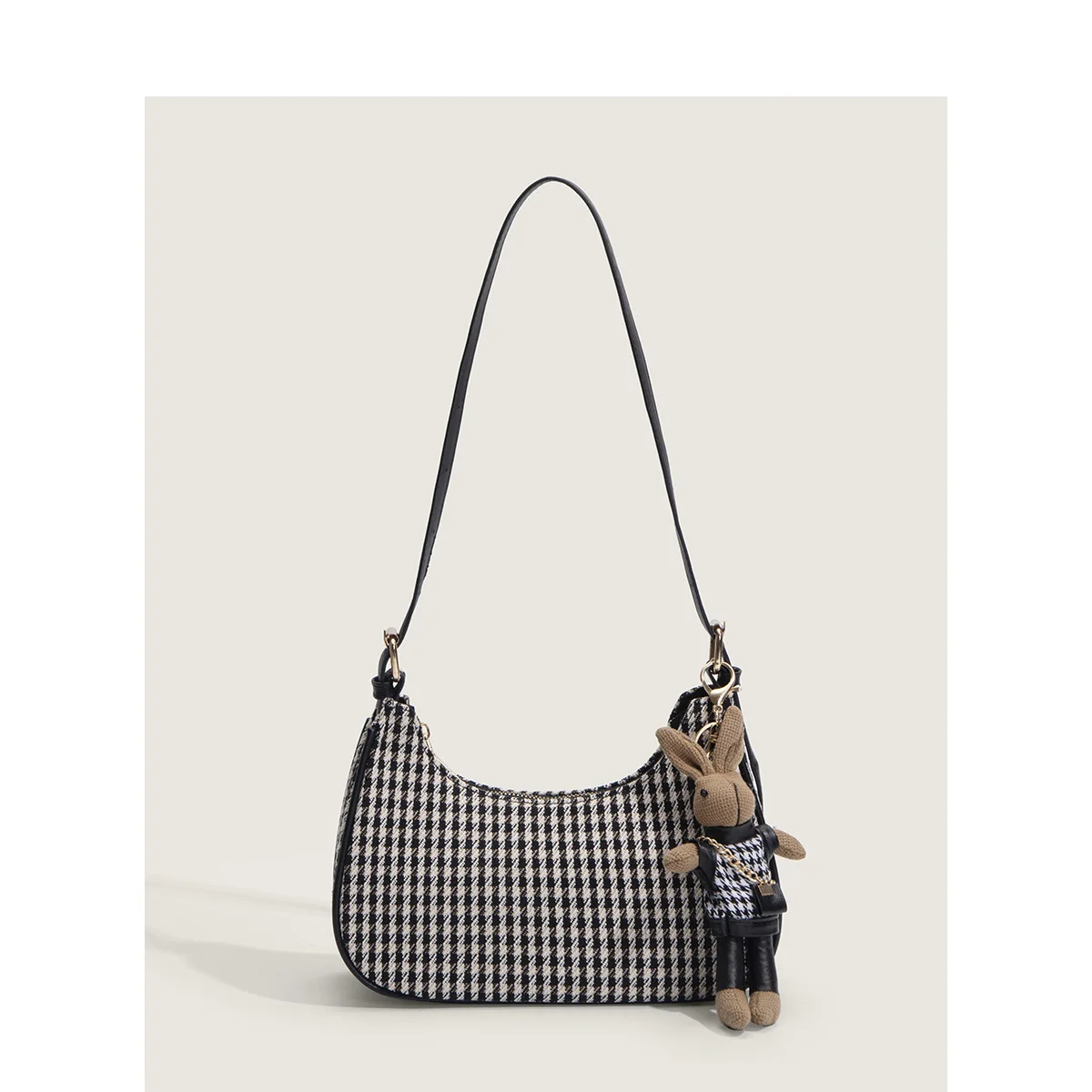 

Niche Women's Bag 2023 Trend Rabbit Pendant Dumpling Retro Houndstooth Armpit Single Shoulder Messenger Bags
