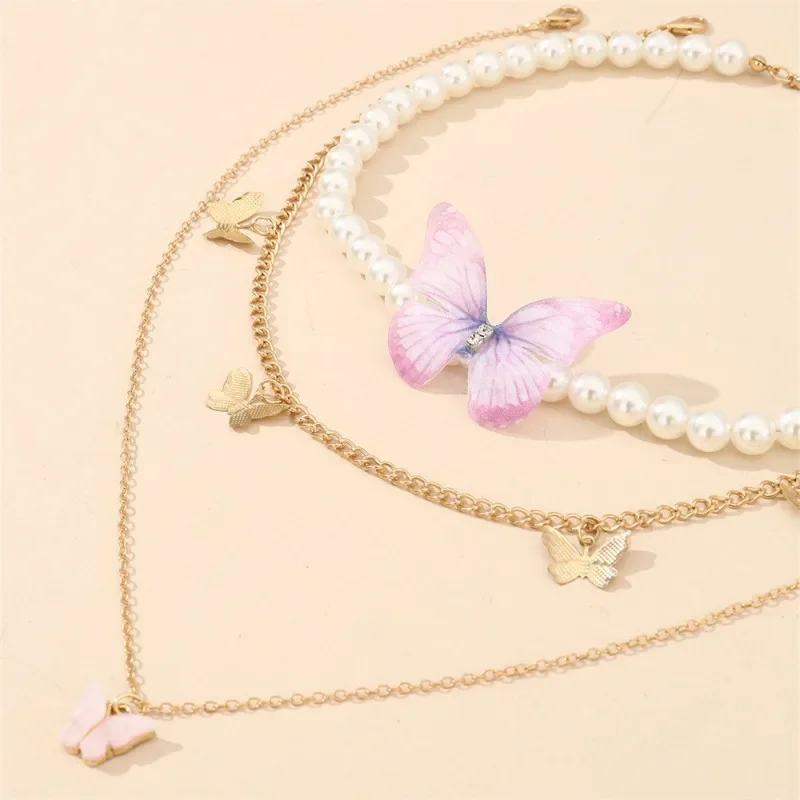 Multi-layer Butterfly Women's Necklace Luxury Imitation Pearl Designer Fashion Banquet Wedding Clavicle Chain For Woman Jewelry