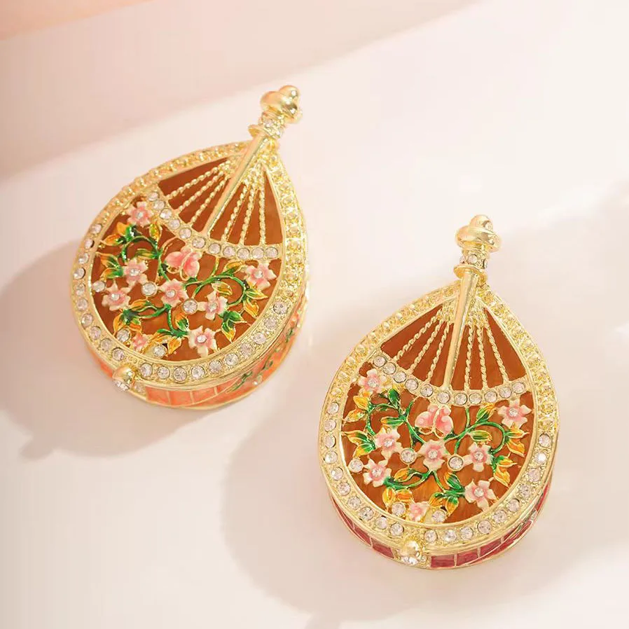 Enameled and Bejeweled Pipa Flower Qin Jewelry Box Hand Painted Trinket Boxes Home Table Decor Girl Gift ﻿ 2