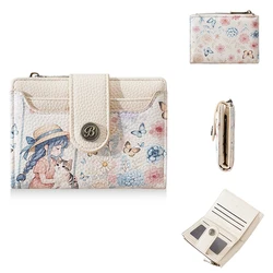 Floral Print Women's Large Capacity Wallet with Card Holder and Zipper Coin Purse (Cream)