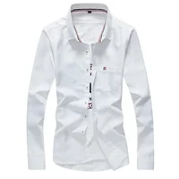 Men's Long Sleeve Shirt Slim Fit Youth Pure Color Fashion Korean Style Casual Shirt for All Seasons