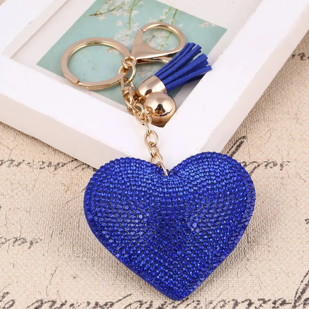 

New Design Heart Keychain Leather Tassel Gold Key Holder Metal Crystal Key Chain Keyring Charm Bag Auto Pendants