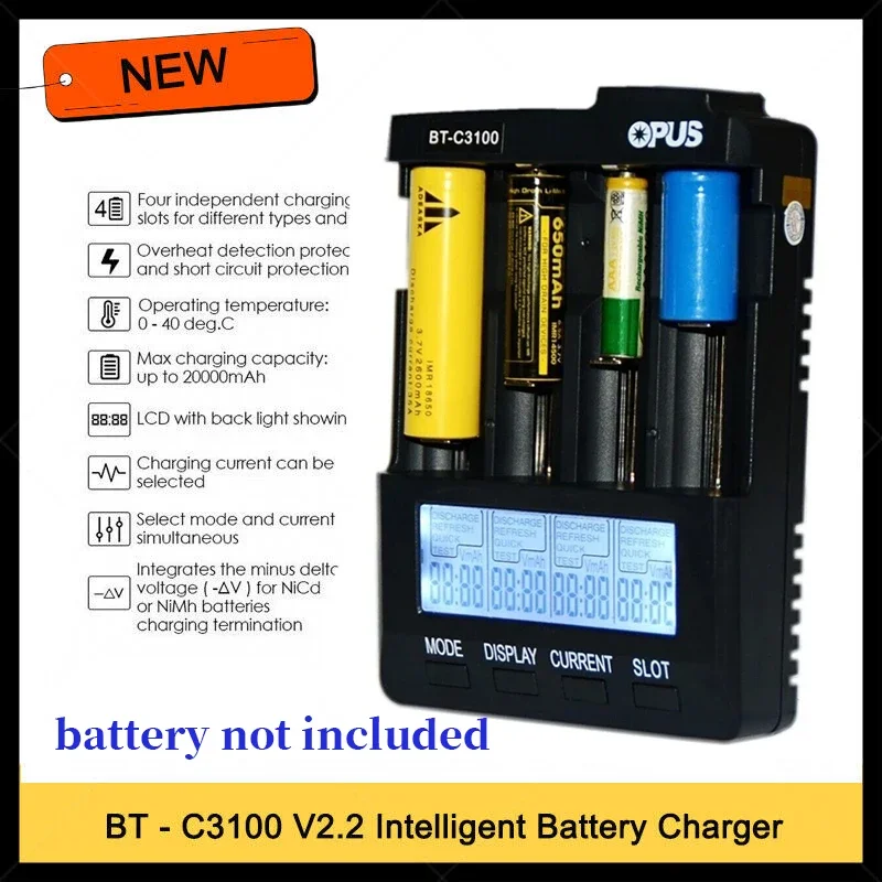 

New Opus BT-C3100 V2.2 Digital Intelligent 4 Slots AA/AAA LCD 18650 Battery Charger Opus BT -C3100 V2.2 Battery Charger