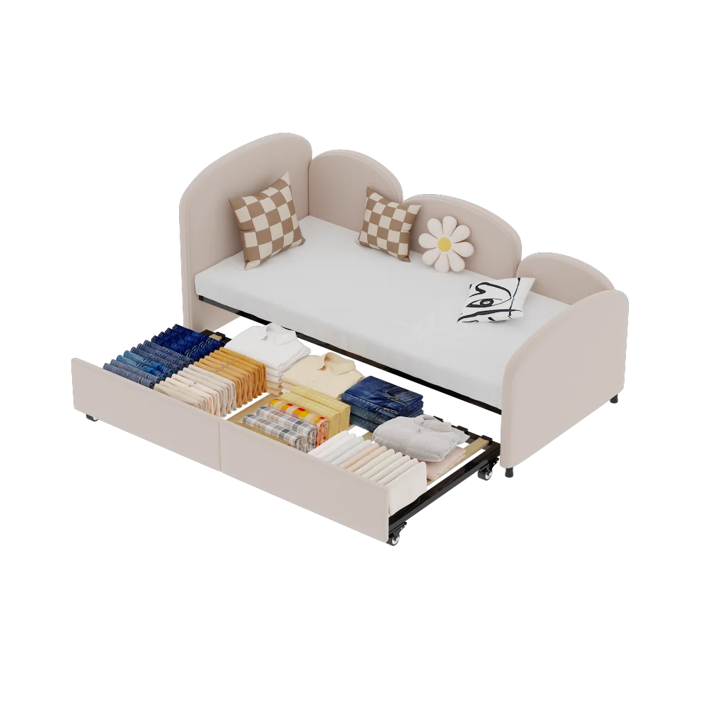 SOFTSEA Twin-Size-Tagesbett, Aufbewahrungsschubladen, samtgepolstertes Tagesbett, Schlafzimmer, Wohnzimmer, modernes Schlafsofa, Tagesbett, Rahmen für Wohnzimmer – Detail 33