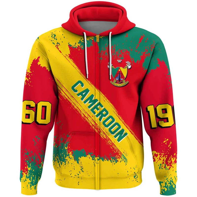 thumbnail image 1 of Sudadera con capucha y cremallera con el emblema nacional del país africano y la bandera de Camerún para hombre, ropa informal deportiva para niño, 1 of 4