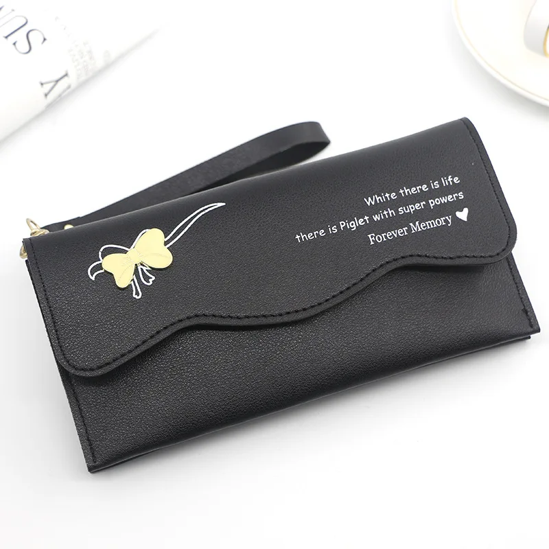 Butterfly Designer Women Long Wallets PU Leather Money Bag Solid Wool Ball Bow Clutch Bag Large Capacity Card Bag Coin Purse 