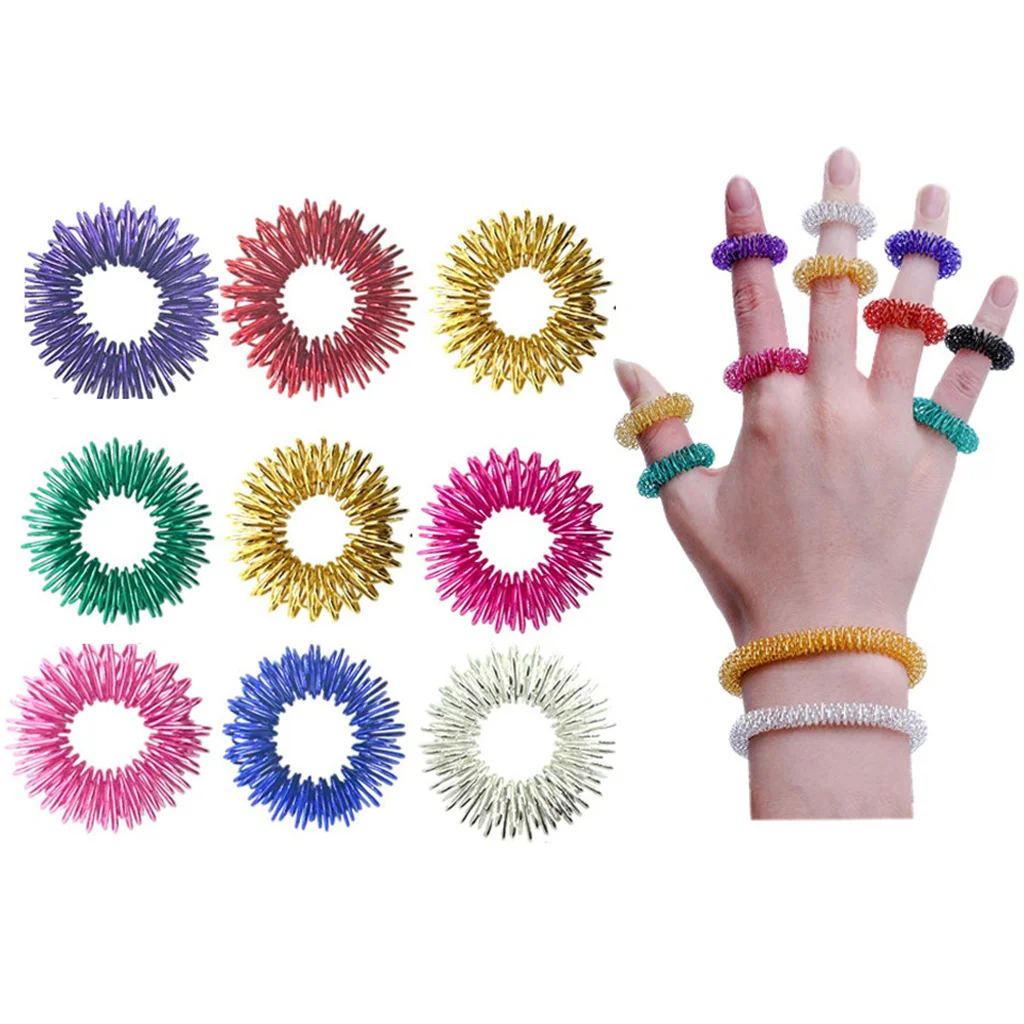 12 Anillos Sensoriales De Silicona – Acupresión Y Fidget En 6 Colores Y Texturas Para Niños Y Adultos