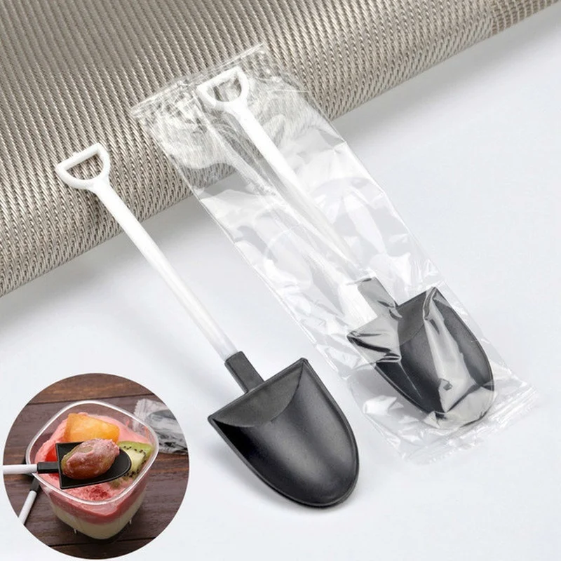 10/20/30/50Pcs Plastic Disposable Mini Shovel Spoon Potted Ice Cream Cake Spoon Kids Dessert Tea Coffee Spoons Party Supplies