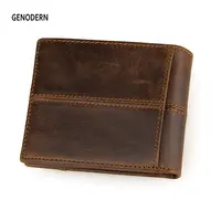 GENODERN Patchwork Style Cow Leather Male Purse Short Wallet for Men Genuine Leather Wallets Brown Male Purses Men Wallets 1