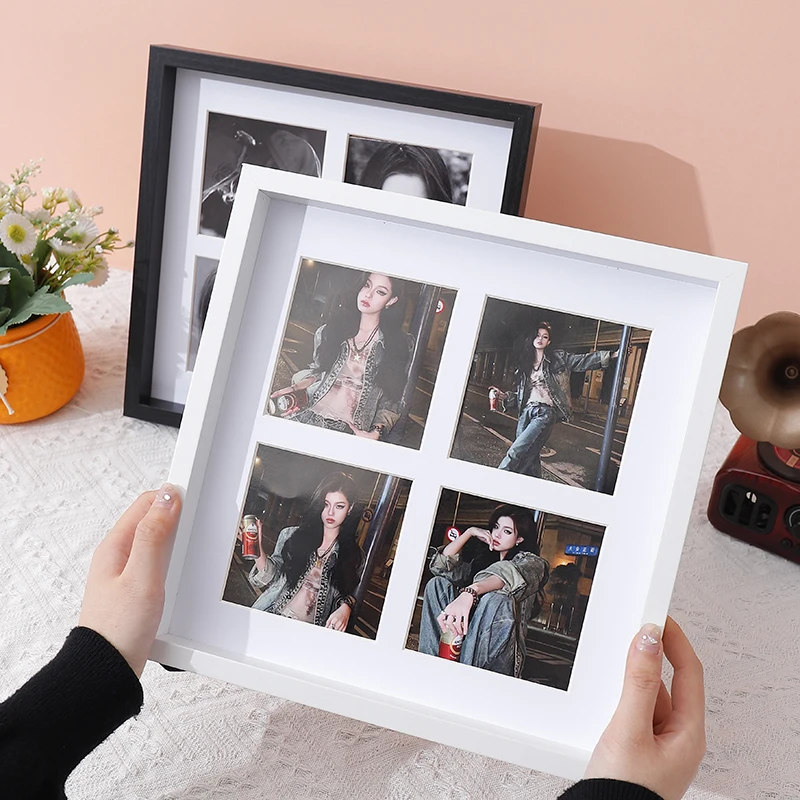 1PC wooden photo frame collage with 4 openings suitable for wall and table decoration photo frames