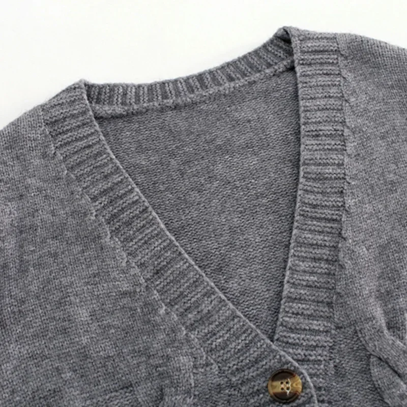 V Neck Cropped Cardigan Women Long Sleeve Twist Knitted Sweater Coats Autumn Winter Keep Warm Korean Fashion Jacket Cardigan 5