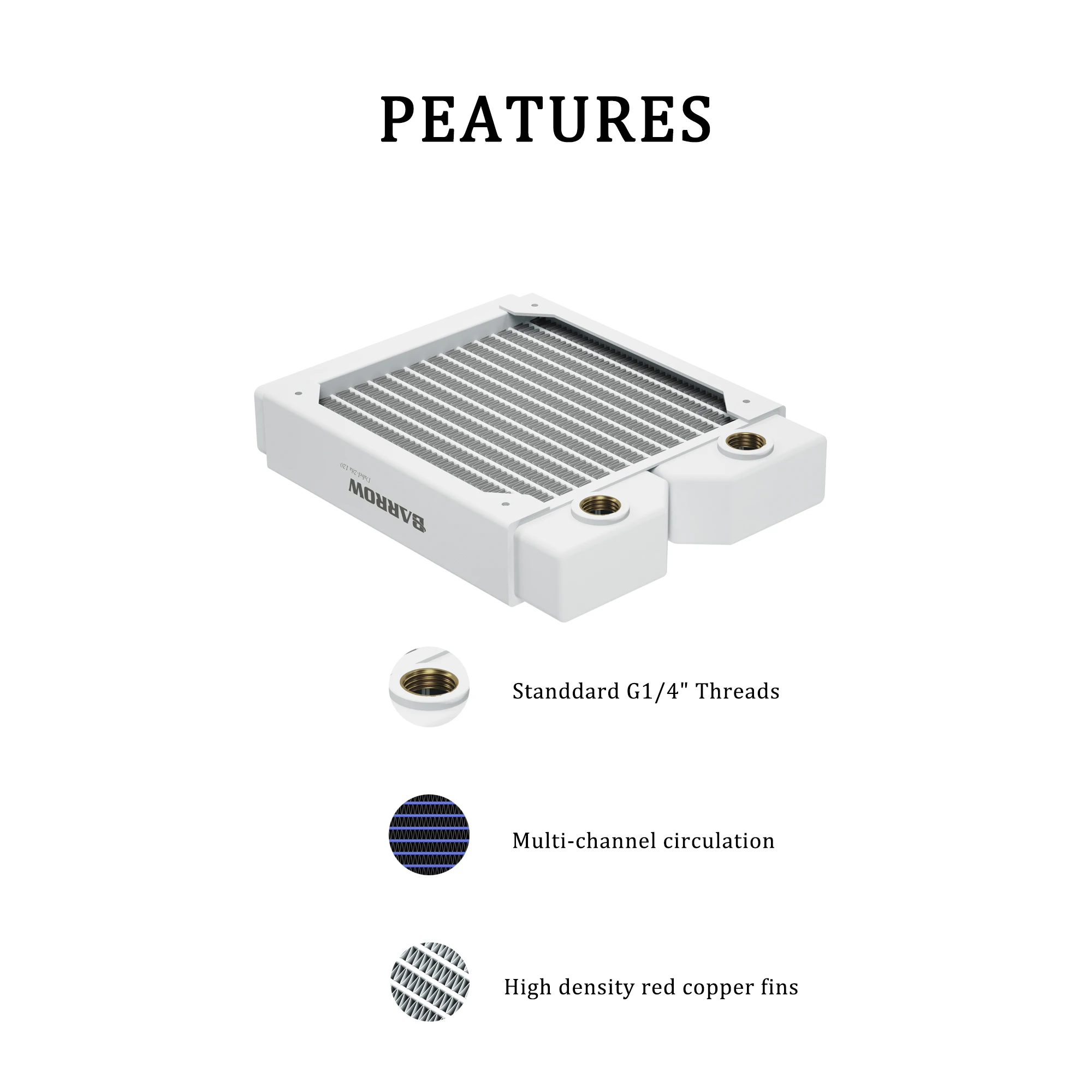 Carrinho de Mão 28 mm Grosso Cobre 120 mm Branco Radiador Computador Água Refrigerar Líquido Trocador g1 Uso Rosqueado para 12cm Ventiladores Dabel28a - Imagem 2