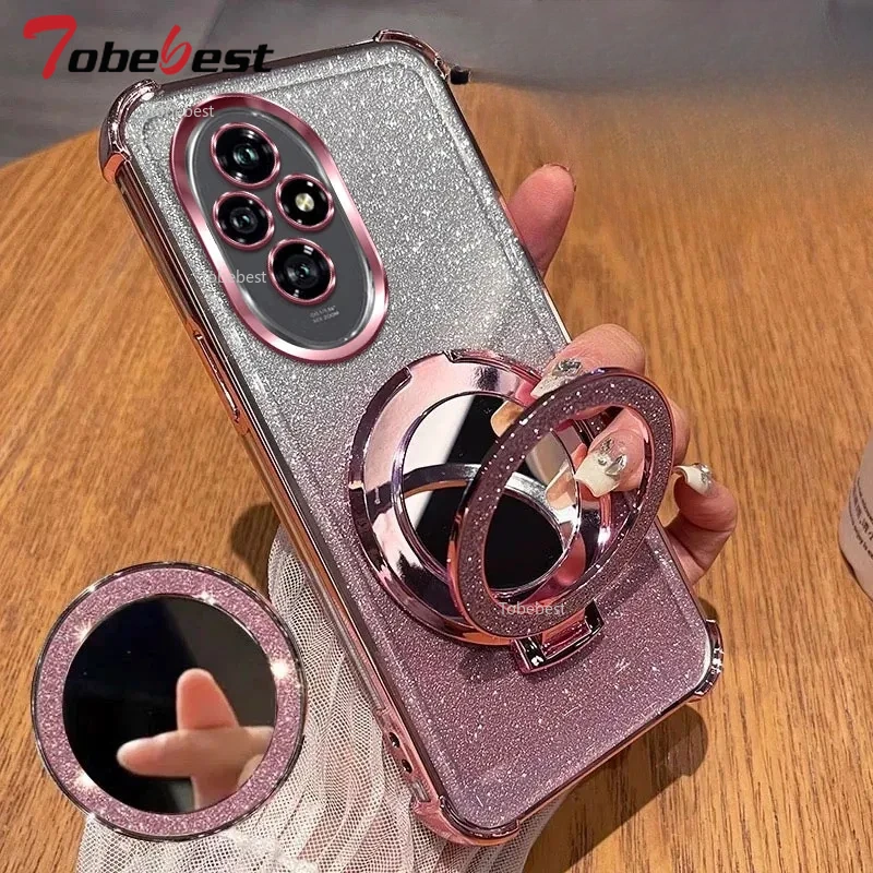 Glitter Shockproof Silicone Case with Mirror Magnetic Holder Stand