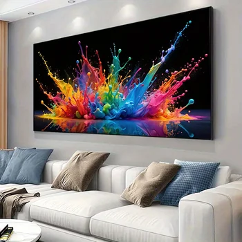Decorazione da parete moderna colorata senza cornice con schizzi astratti vibranti per soggiorno, camera da letto, grande arte da parete su tela
