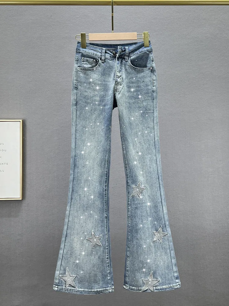 Denim Pants For Women Spring And Autumn Elastic Show Nine Points Trousers High Waist Korea Fashion Flared Jeans Female Casual main image 1