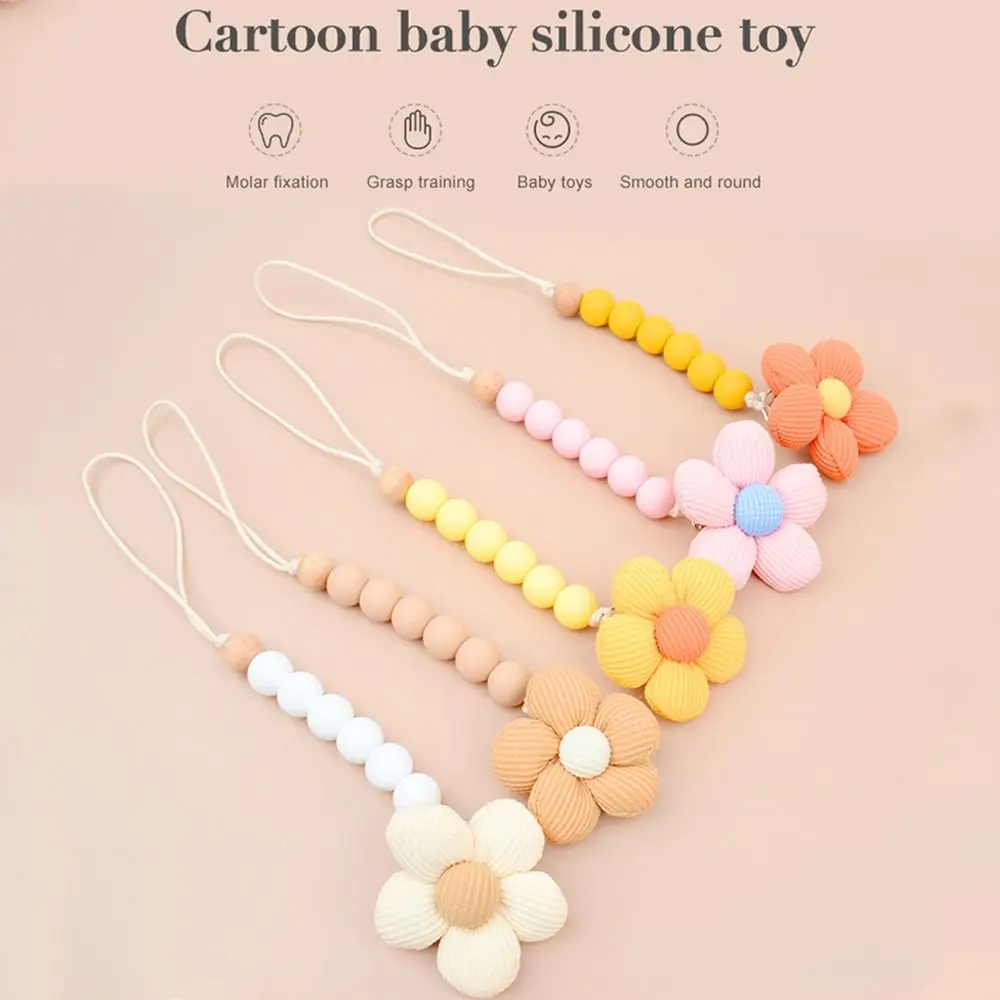 

Cartoon Flower Baby Pacifier Chain Adjustable Wood Soother Holder Dummy Clips Teether Toys Straps Nipple Holder Clips Toddler