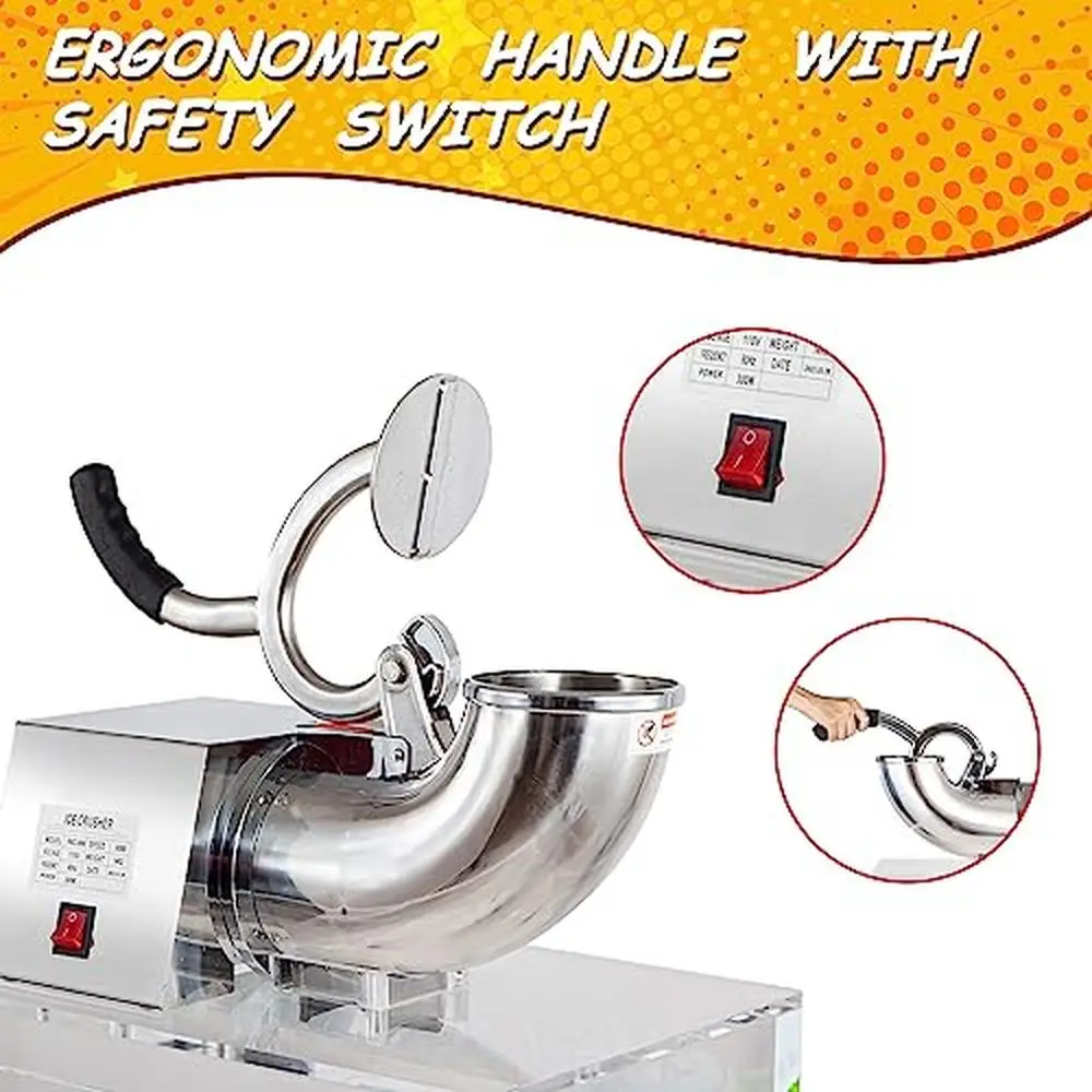 Commercial Electric Snow Cone Machine 48L 500LB/H Ice Shaver Kit Party Activities Fast Ice Crushing Beast with Rich Accessories 4
