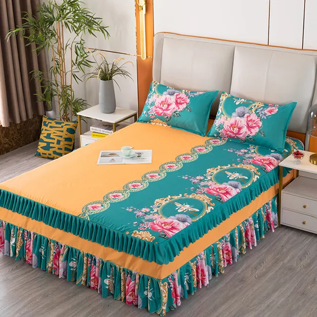 Drap de lit imprimé à bord à trois couches, literie confortable, housse de matelas, extra large, textile de maison 3