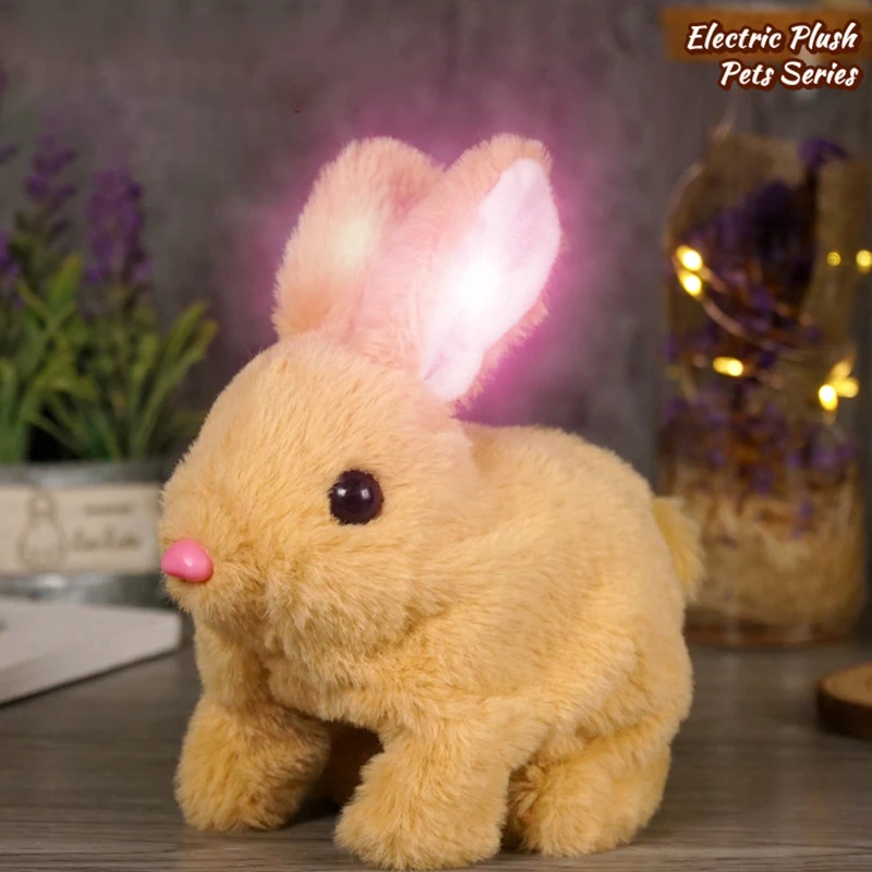 Cute Electric Rabbit Interactive Plush Toys Bunny With Light Carrot Walking Wiggle Ears Wag Tail Stuffed Peluche Doll Birthday