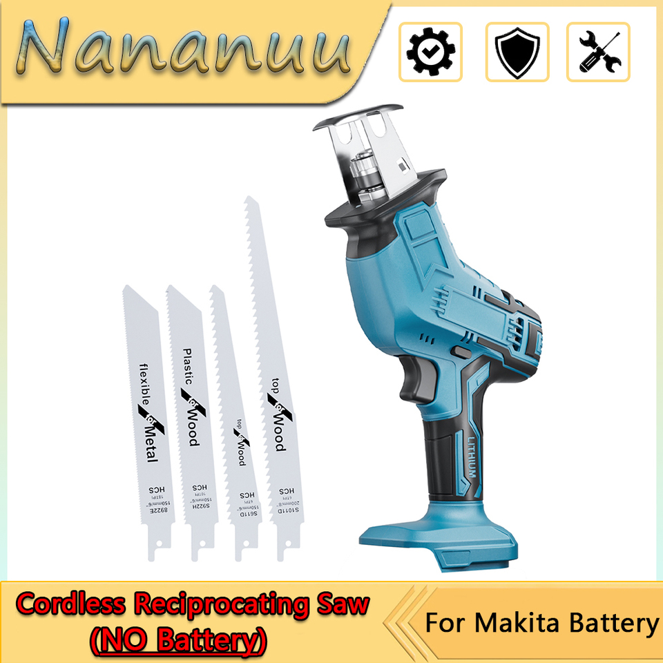 Nananuu Cordless Reciprocating Saw Adjustable Speed Electric Reciprocating Saw Wood Metal Pipe Cutting Power Tool (No Battery)