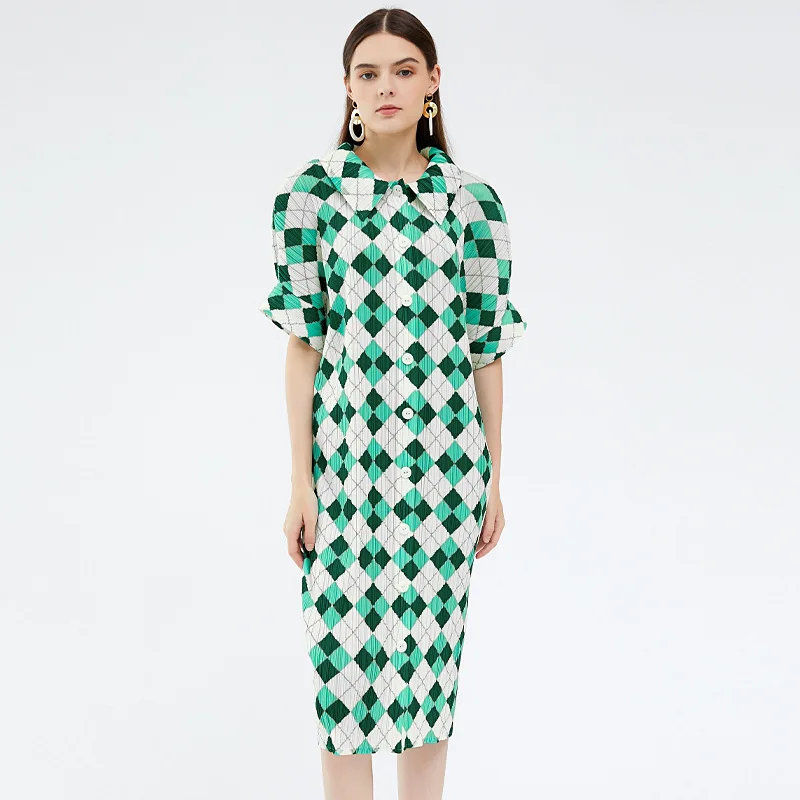 

Женская плиссированная юбка с лацканами, дизайнерское платье в Корейском стиле, женское летнее платье 5943