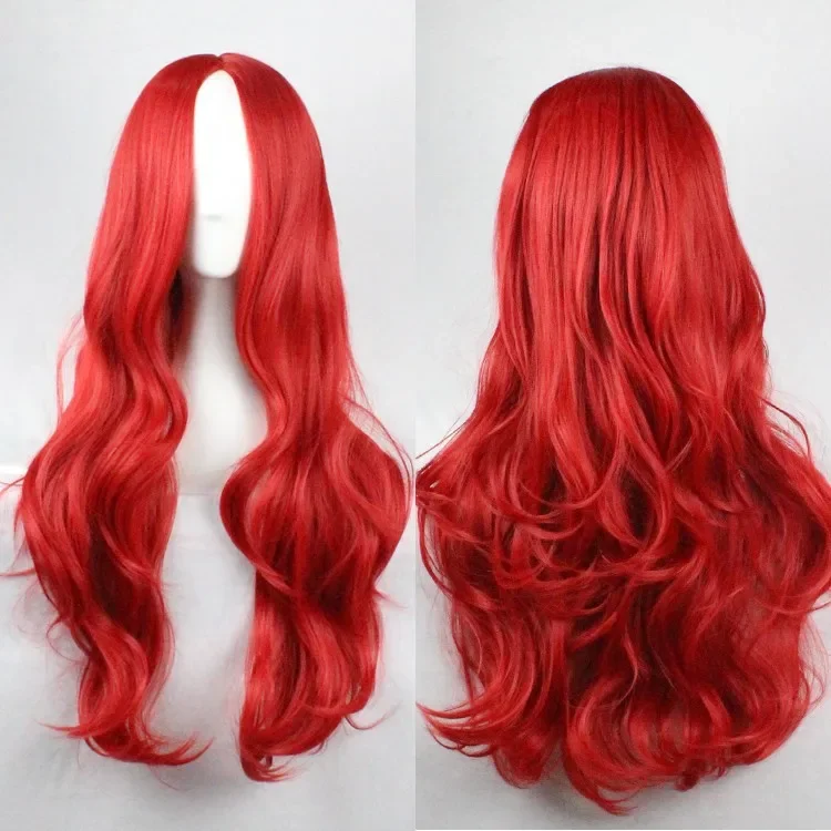 

Curly Synthetic Heat Resistant Fiber Long Red Middle Part Line Hair Costume Cos-play Women wig Peruca Female Hairpiece