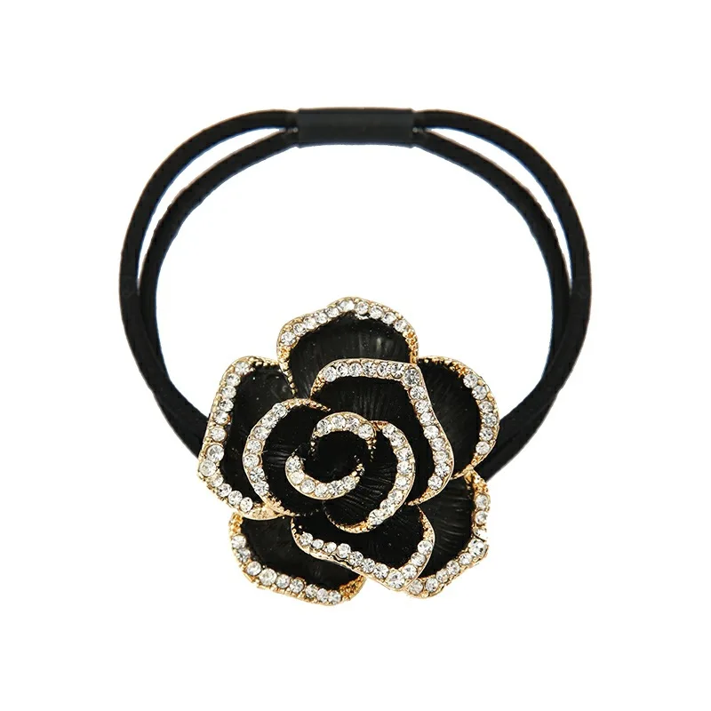 1pc Neue frauen Haar Ring Nette Haar Krawatte mit Diamant Rose Blume Stirnband Slip-proof Nicht-ziehen Haar elastische Band Haar Zugriffs – Detail 4
