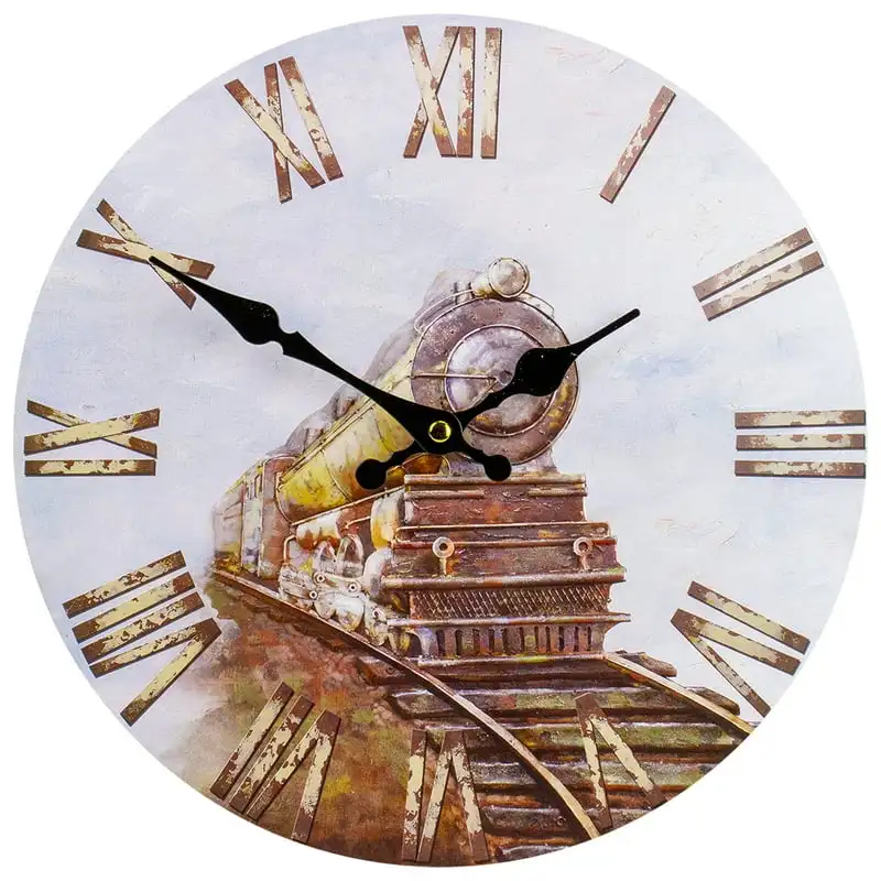 

Roman Numeral Round Wall Clock with Train Design