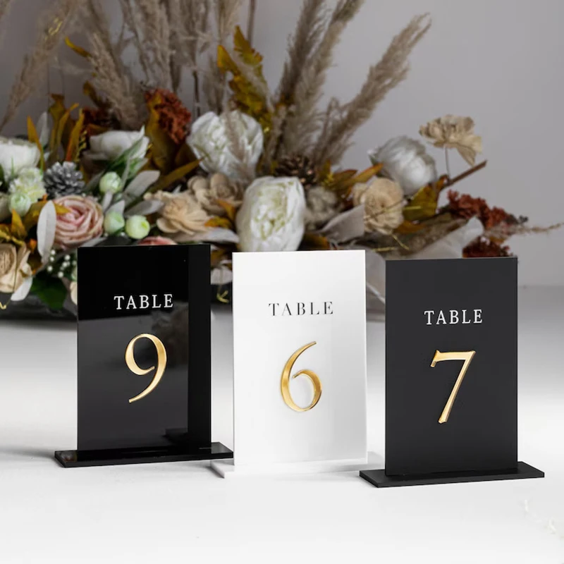 

Modern Wedding Table Numbers Premium Acrylic Table Signs Wedding Reception Decor Restaurant Table Number Plate with Stand Base