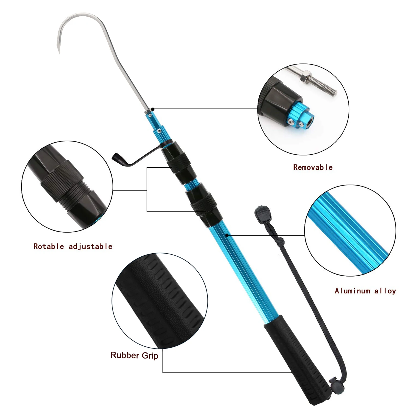SANLIKE Telescopic Fishing Gaff with Stainless Hook Aluminium Alloy Pole with Soft EVA Handle Fishing Spear Hook Tool Accessorie