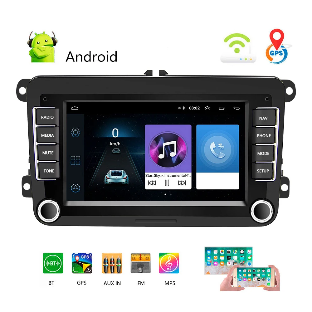 Radio Estéreo con GPS para coche, Radio Android, 7 pulgadas, Din, WIFI, BT, FM, para 5 6/TOURAN| - AliExpress